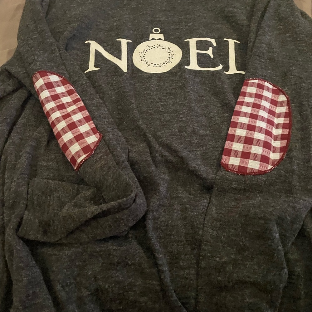 Southern Grace Charcoal Sweater with Plaid Accents